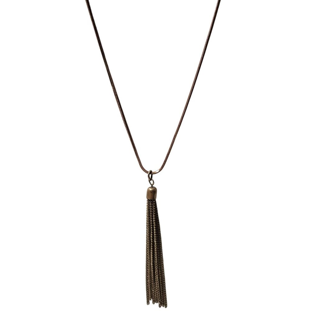 Elegant Gold Tone Tassel Pendant Necklace Art Deco Fashion Jewelry Women